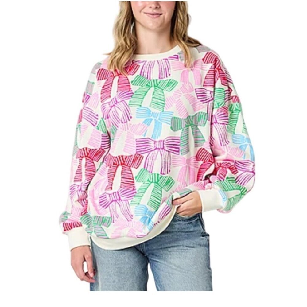 Mighty Fine Size Large Women’s Crew Neck Long Sleeve Multicolor Sweatshirt. New